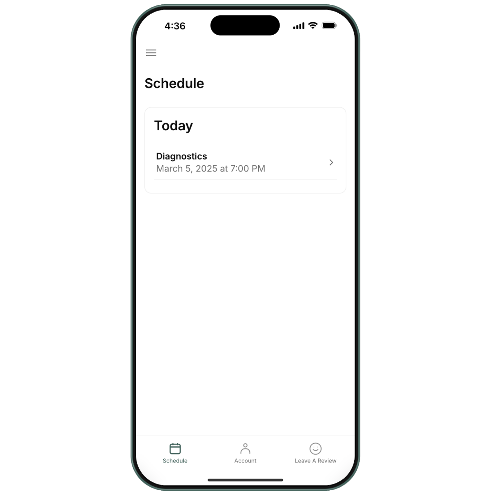 Customer dashboard schedule view